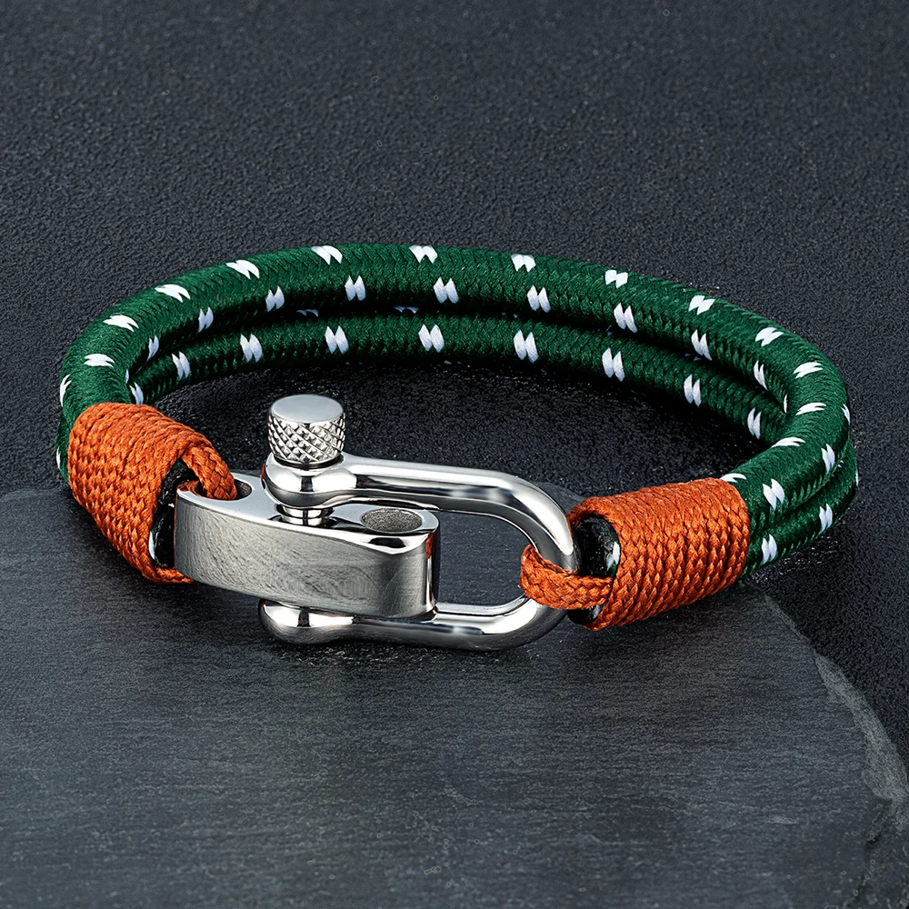 Double-strand nautical rope bracelet with stainless steel shackle clasp