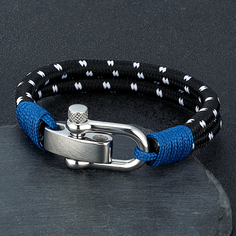 MKENDN Nautical Style Double Strand Rope With Stainless Steel Shackle Clasp Wrap Bangle Unique Sailing-Inspired Gift for Men