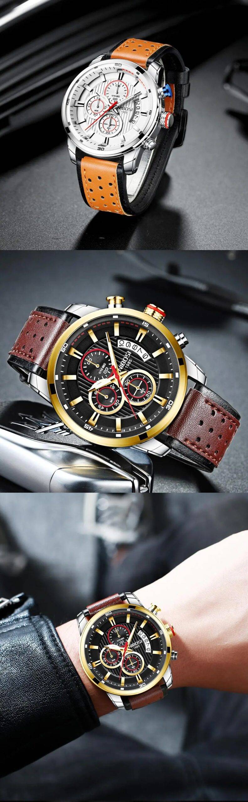 NIBOSI Sport Military Chronograph Quartz Watch