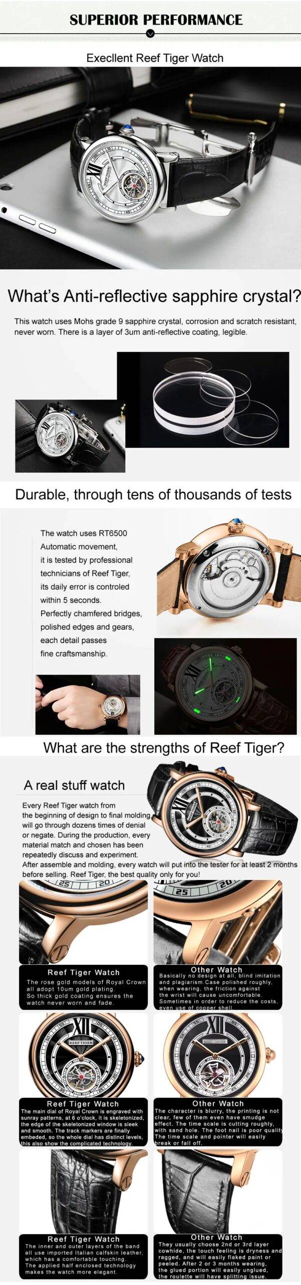 Reef Tiger Watch Tourbillon Automatic Luxury