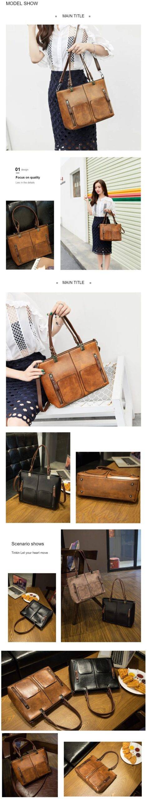 Women's Multipocket Eco-Leather Tote Bag
