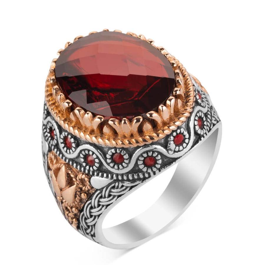 925 Sterling Silver Rings With Red Zircon
