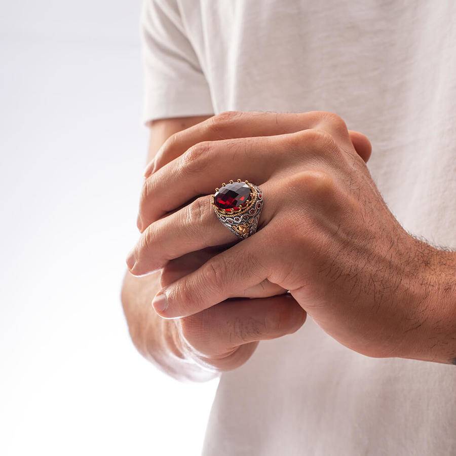 925 Sterling Silver Rings With Red Zircon