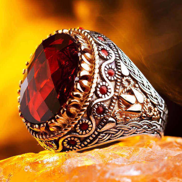 925 Sterling Silver Rings With Red Zircon
