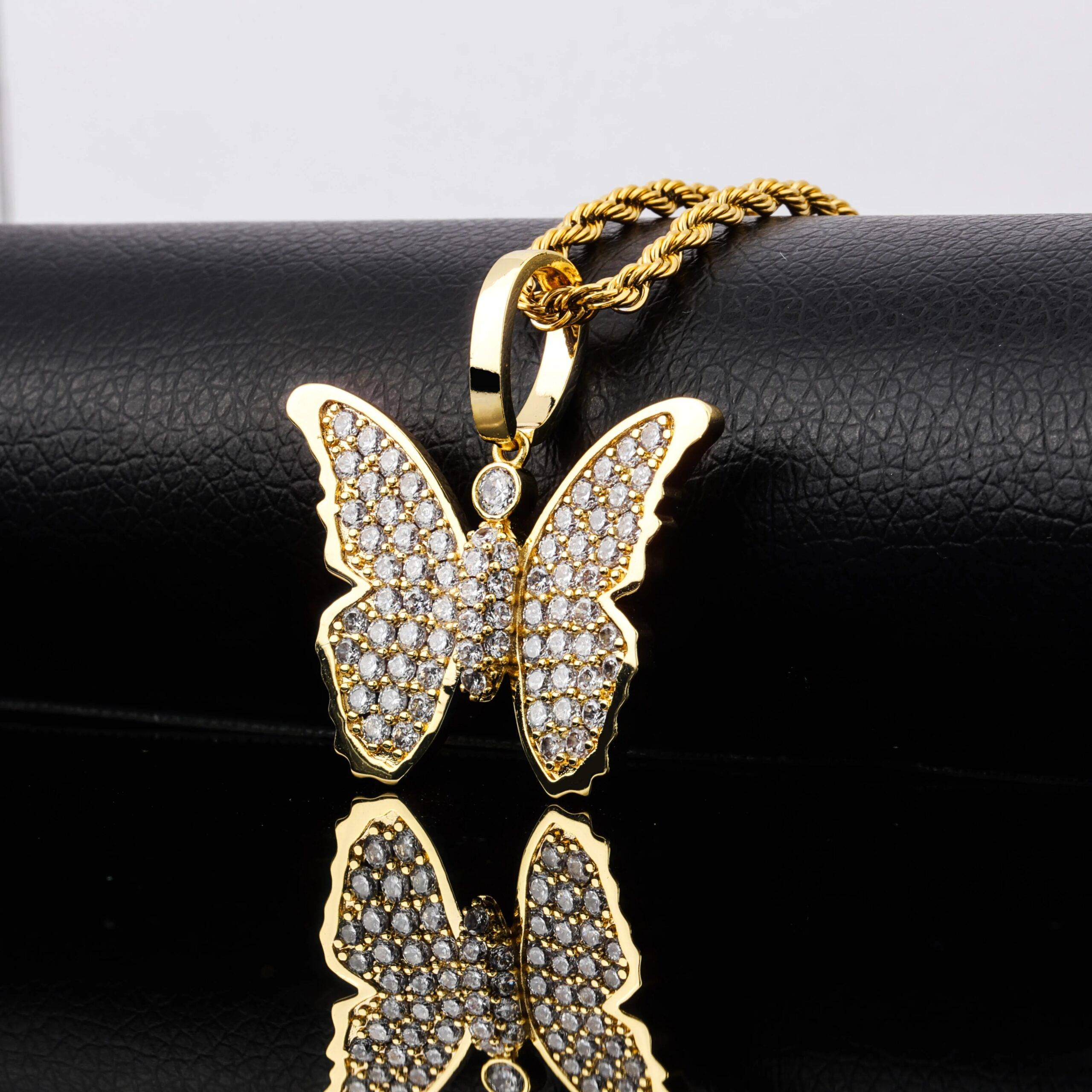 Butterfly Wing Necklace Cubic Zirconia Pendant