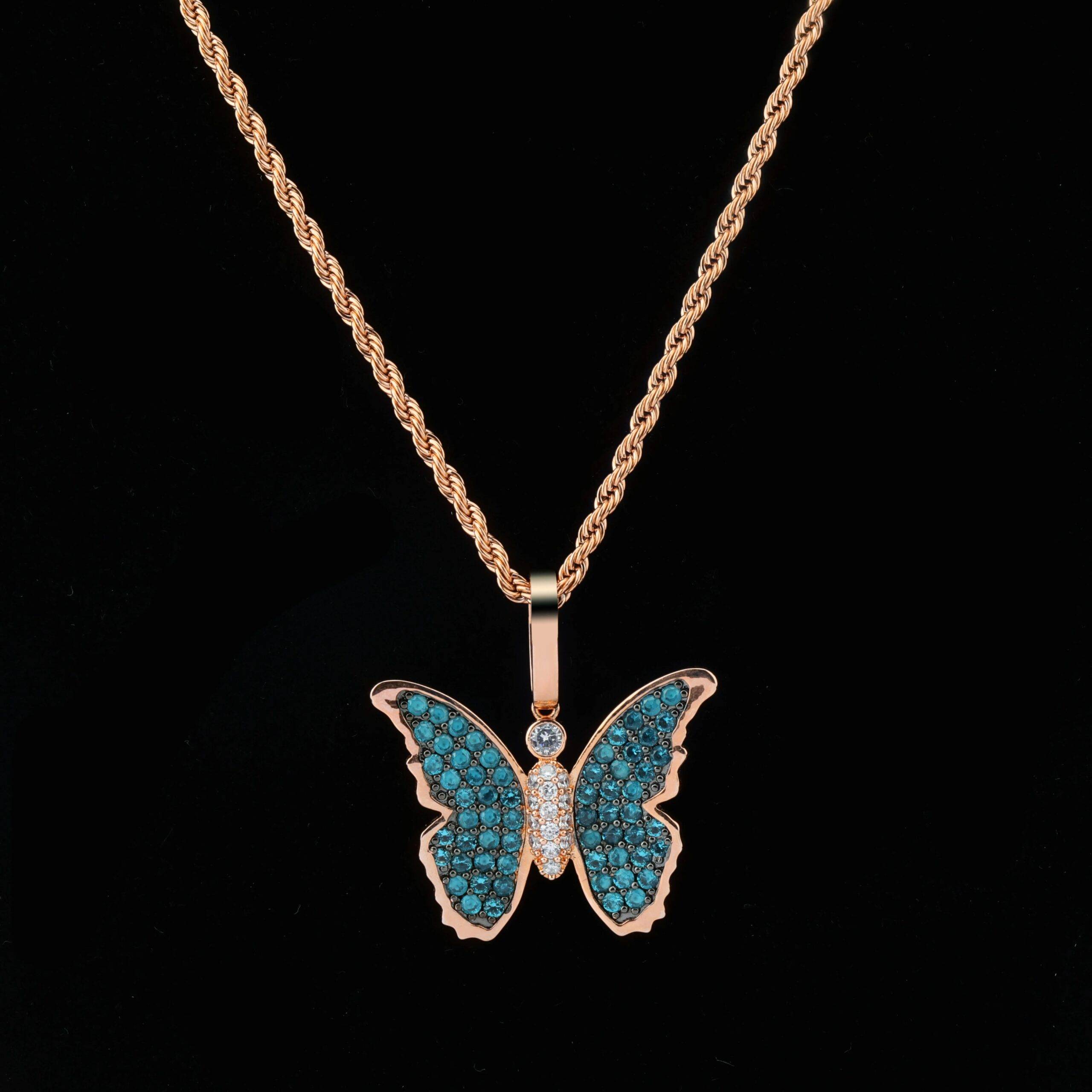Butterfly Wing Necklace Cubic Zirconia Pendant