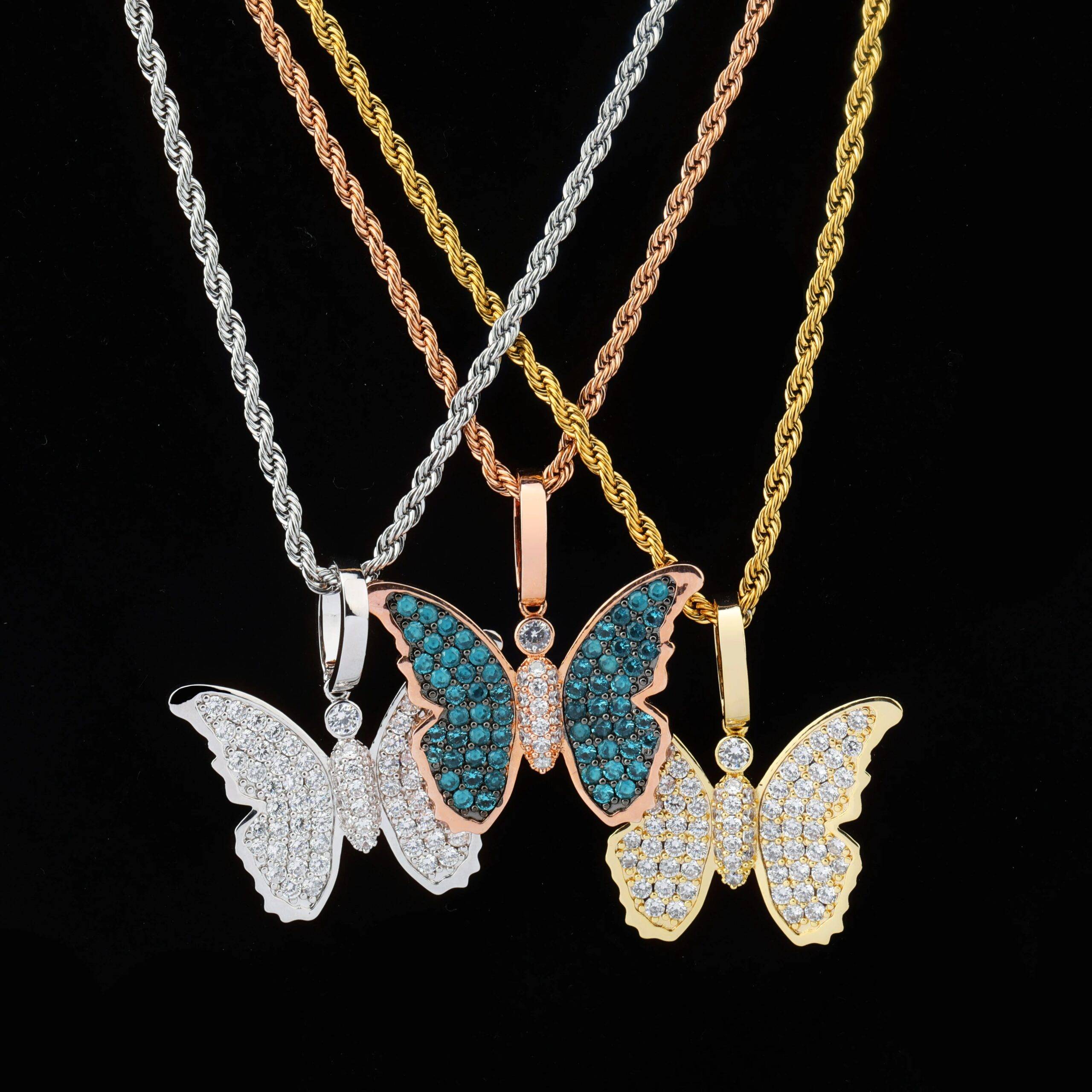 Butterfly Wing Necklace Cubic Zirconia Pendant