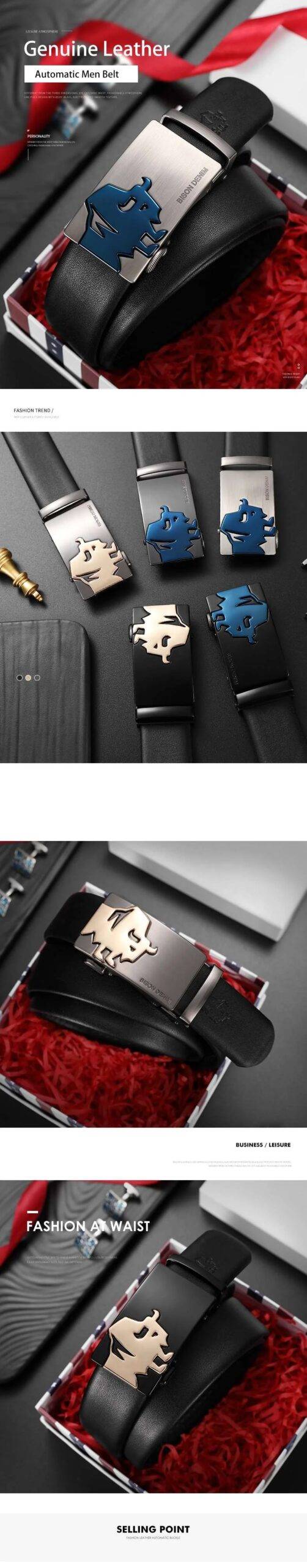 Luxury Automatic Sliding Buckle Ratchet Adjustable Belt