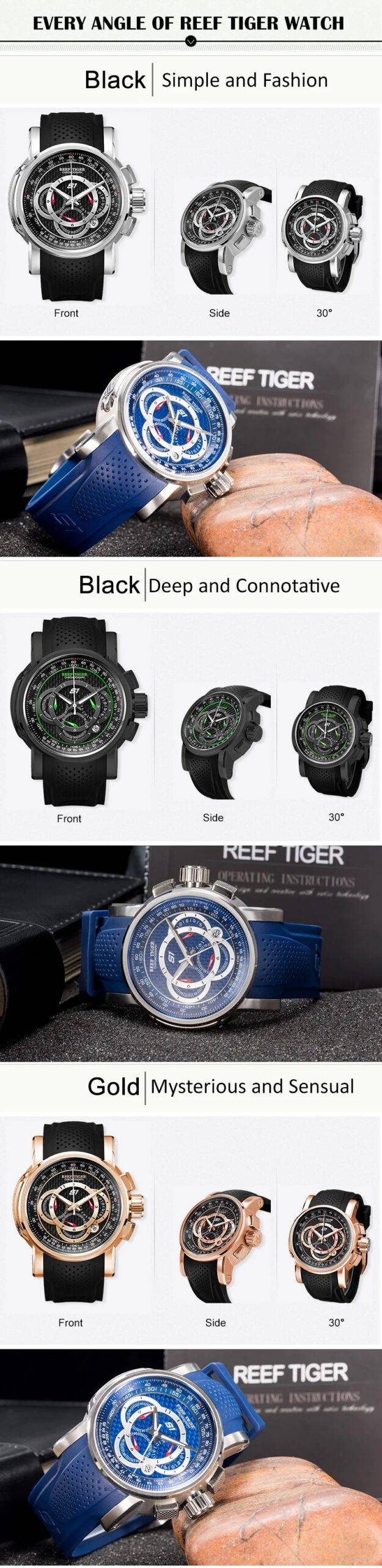 Mens Chronograph Sport Steel Rubber Strap Watches