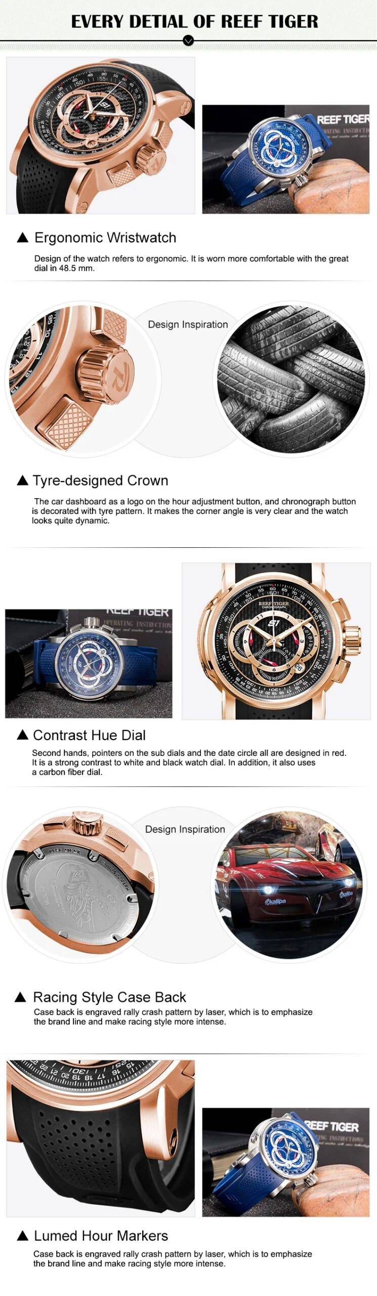Mens Chronograph Sport Steel Rubber Strap Watches