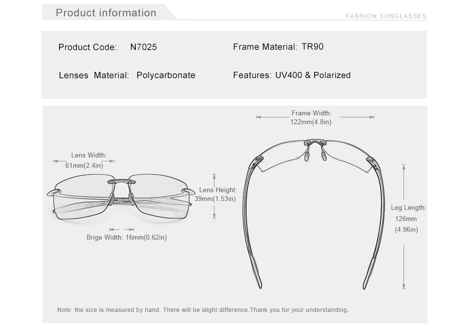 Rimless Sunglasses Men Ultralight Square Frameless