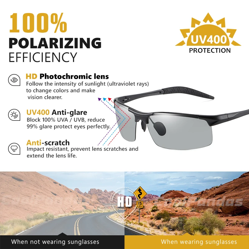 Photochromic Men's Sunglasses Polarized Anti Glare
