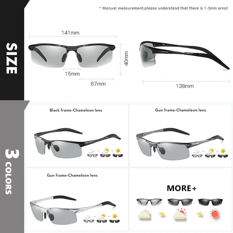 Photochromic Men's Sunglasses Polarized Anti Glare