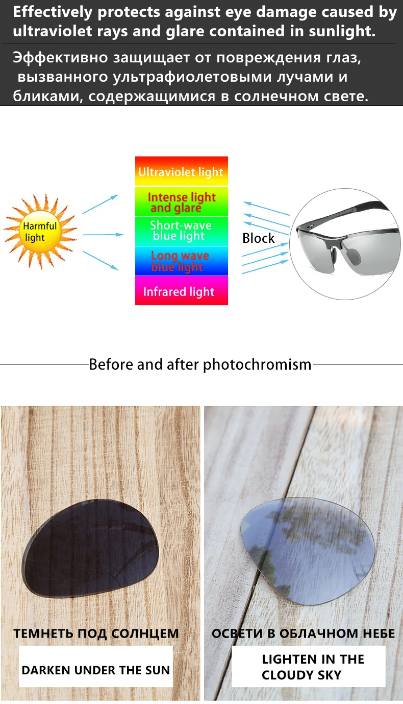 Photochromic Men's Sunglasses Polarized Anti Glare