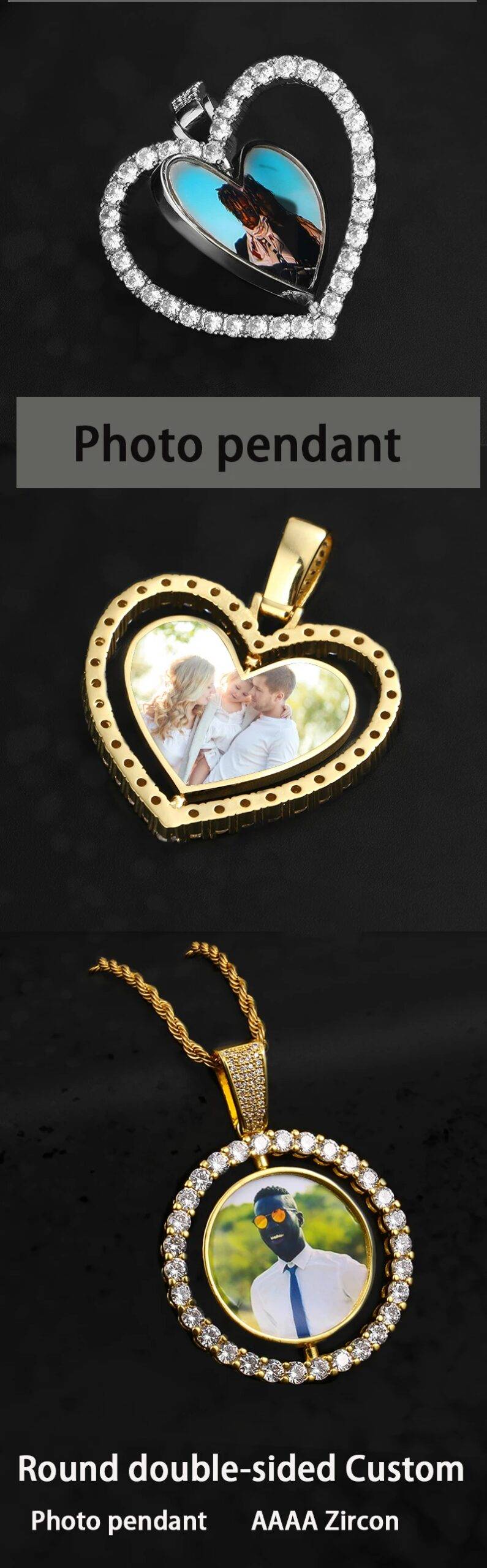 Custom Photo Medallions Double-Sided Pendant Necklace Hip Hop Jewelry Iced Out Bling Zirconia