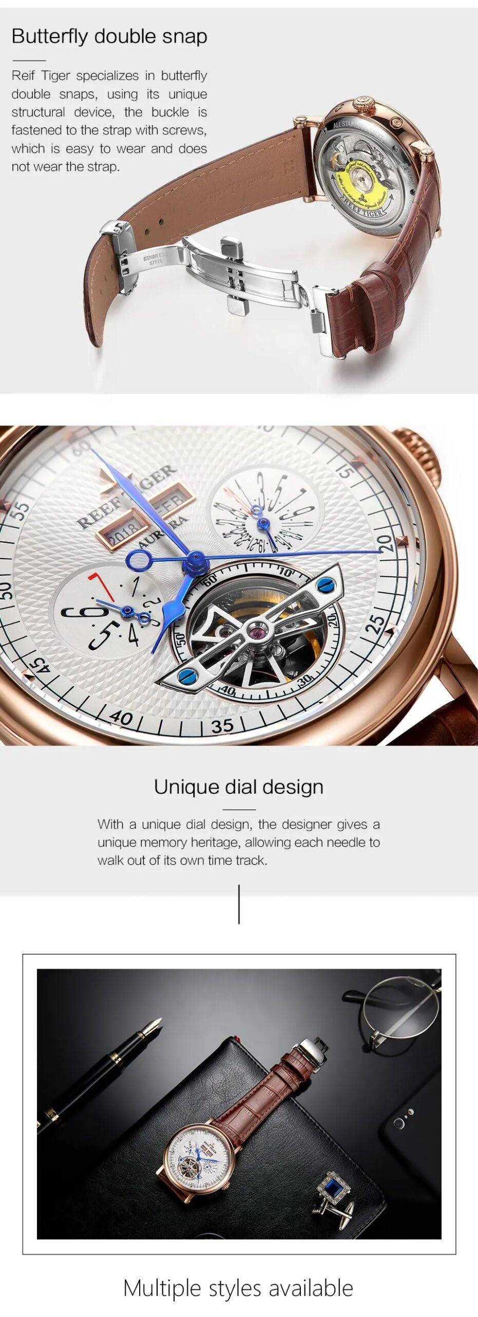 Luxury Tourbillon Automatic Leather Strap Watches