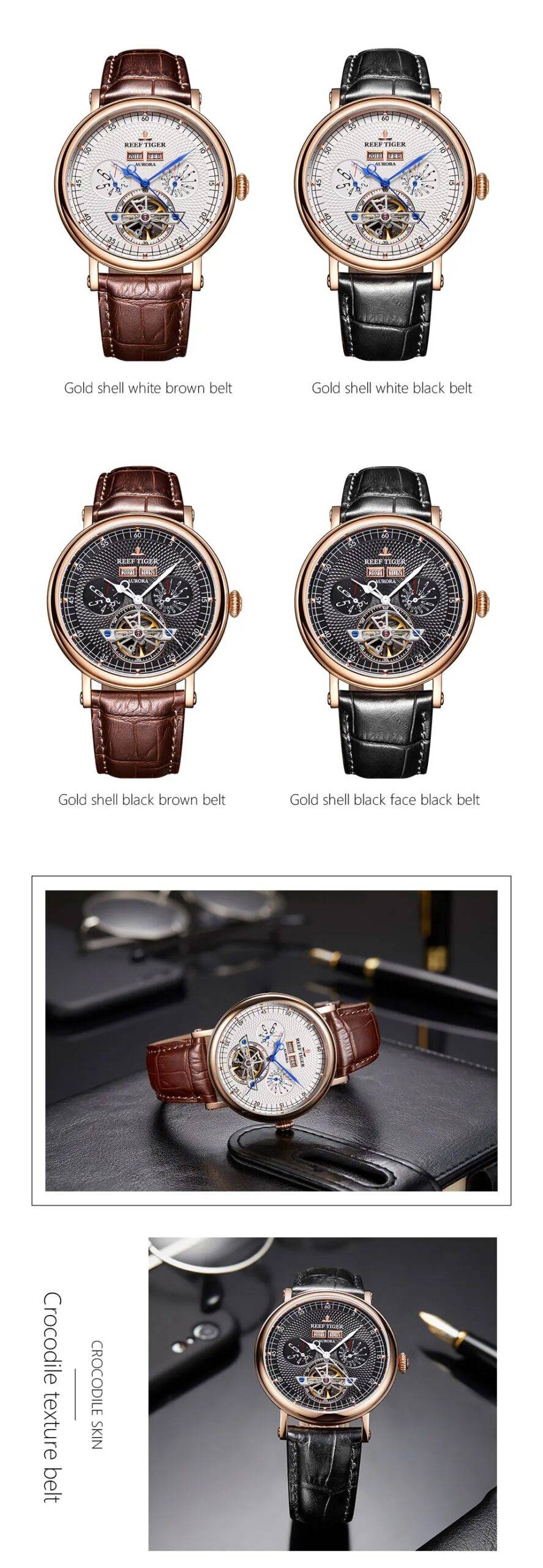 Luxury Tourbillon Automatic Leather Strap Watches