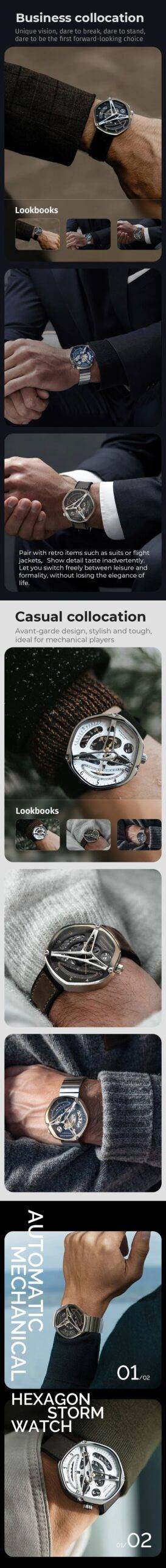 Hexagon Storm Mechanical Skeleton Watches