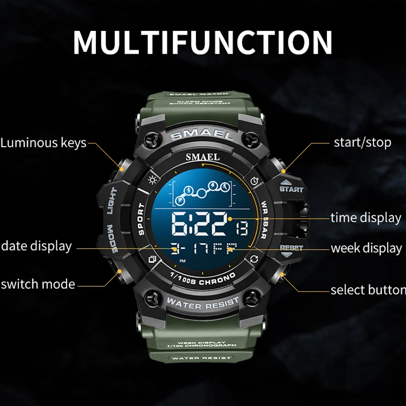 SMAEL Digital Tactical Sports Watch
