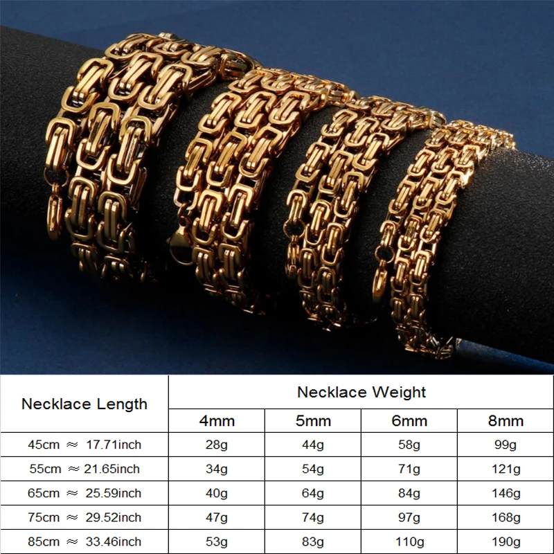 4/5/6/8mm Width Royal Box Chain Necklace for Men