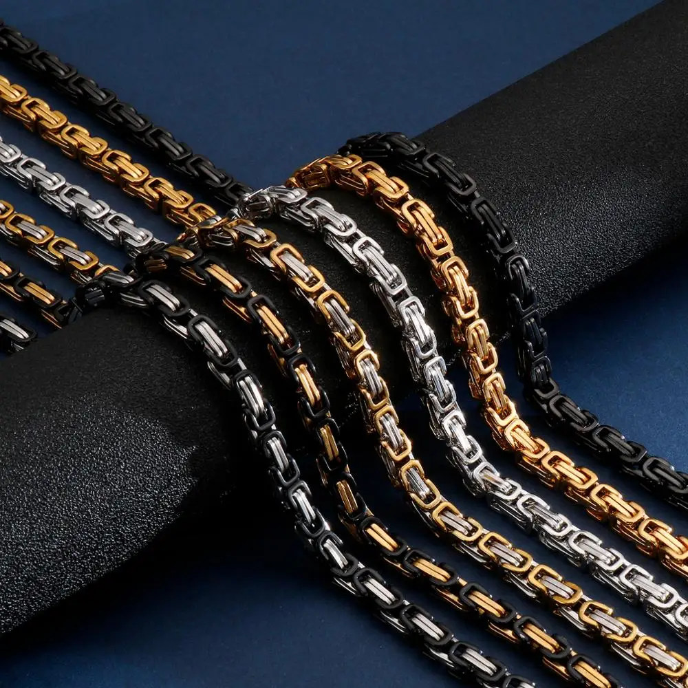 4/5/6/8mm Width Royal Box Chain Necklace for Men