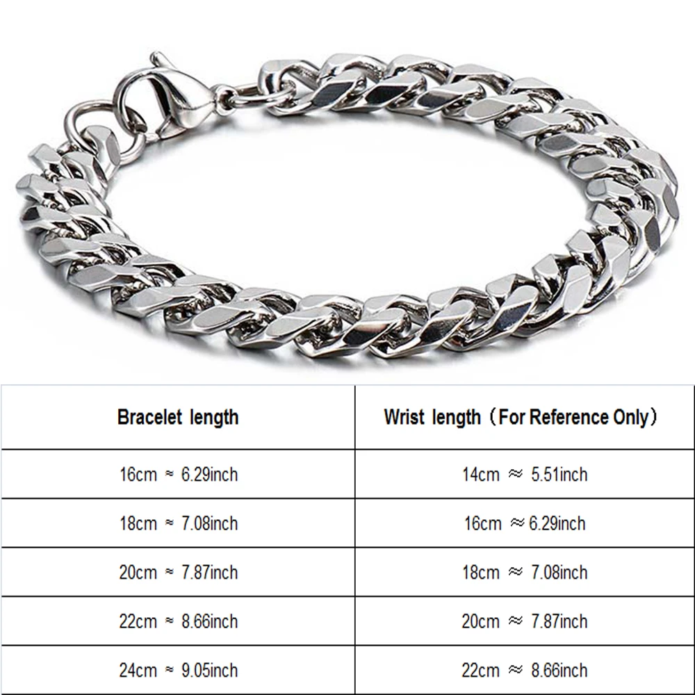 7/8/9/10mm Width Stainless Steel Cuban Bracelet for Men