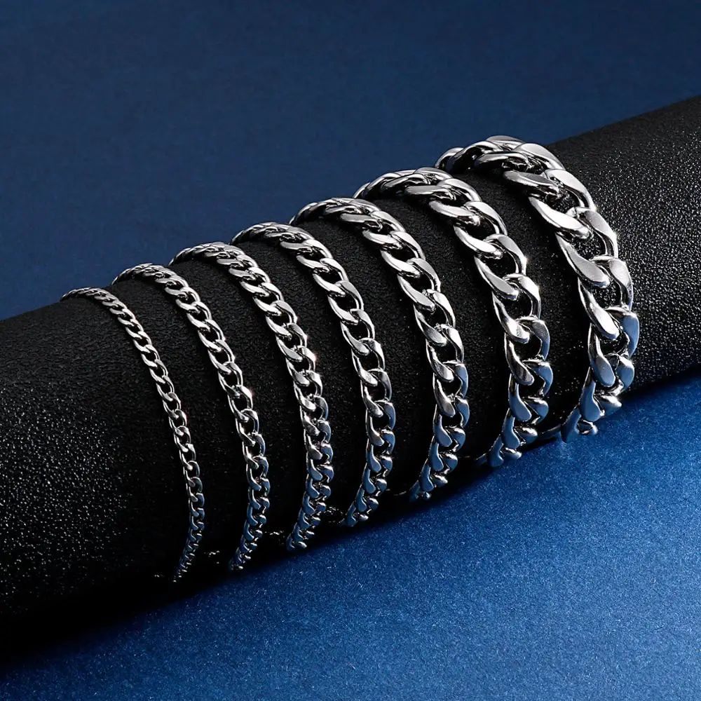 3/4/5/6/8/9/11mm Stainless Steel Classic Cuban Curb Chain Bracelet