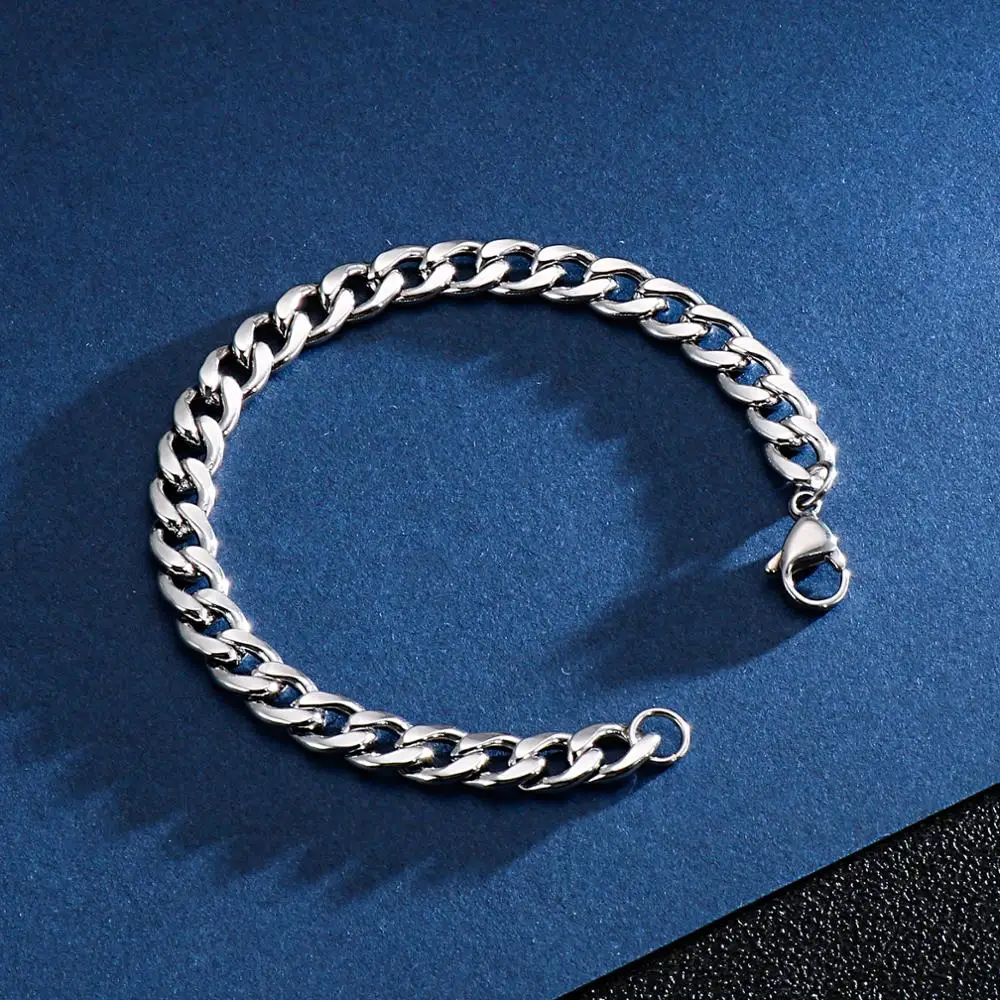 3/4/5/6/8/9/11mm Stainless Steel Classic Cuban Curb Chain Bracelet