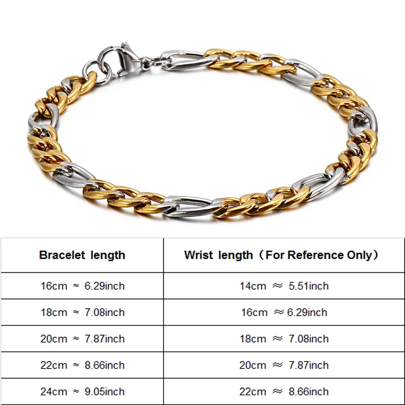 3/6/7.5/9/11mm Bracelet Multi-size Stainless Steel Figaro Chain