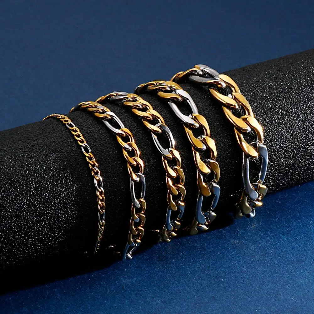 3/6/7.5/9/11mm Bracelet Multi-size Stainless Steel Figaro Chain
