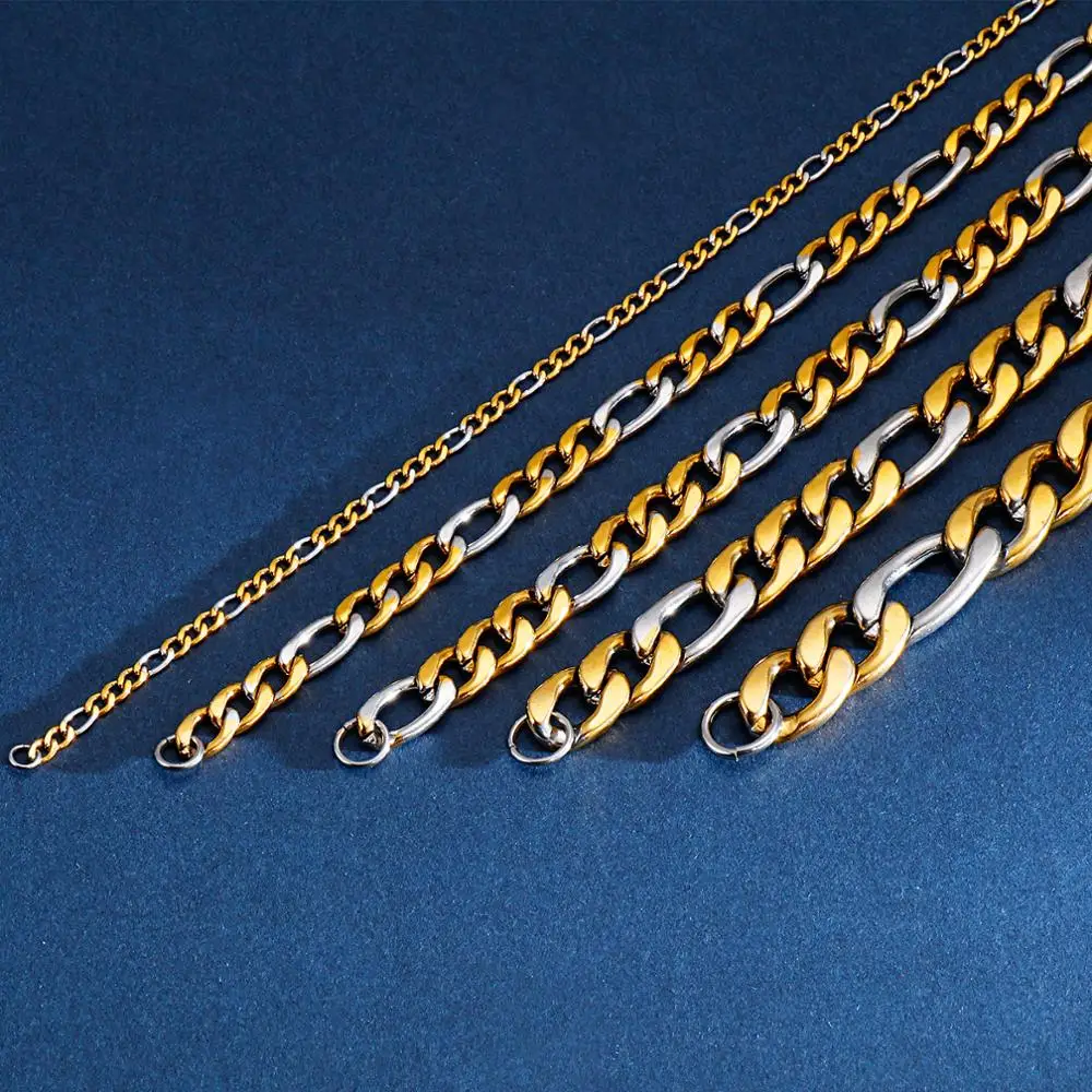3/6/7.5/9/11mm Bracelet Multi-size Stainless Steel Figaro Chain