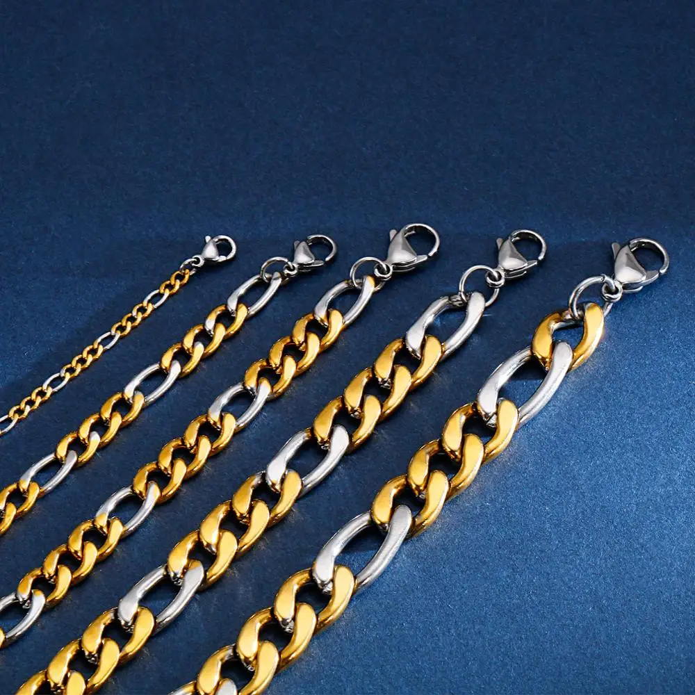 3/6/7.5/9/11mm Bracelet Multi-size Stainless Steel Figaro Chain