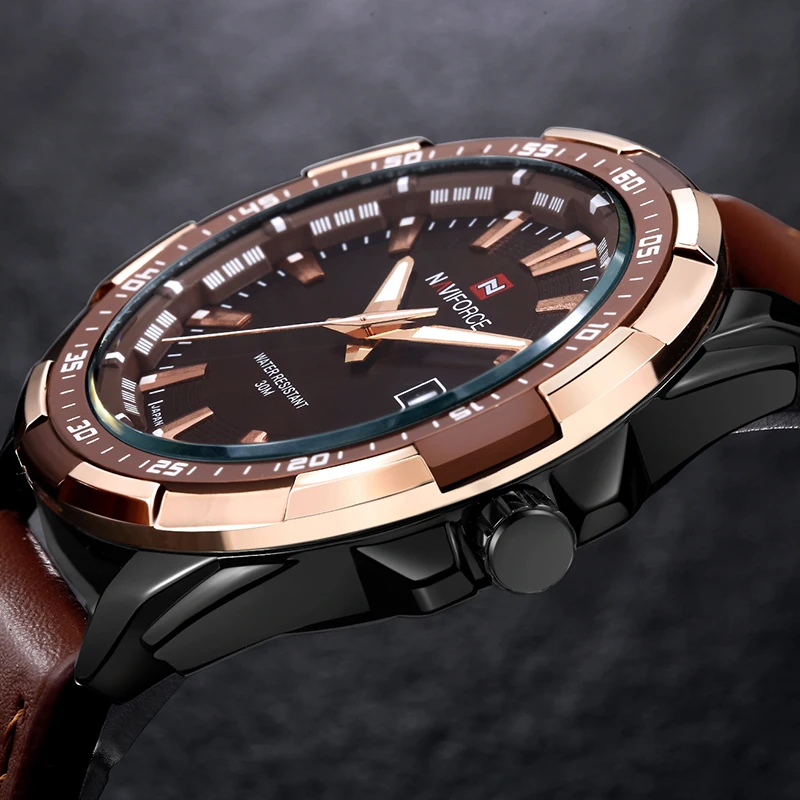 NAVIFORCE Sport Quartz Watches Leather Band