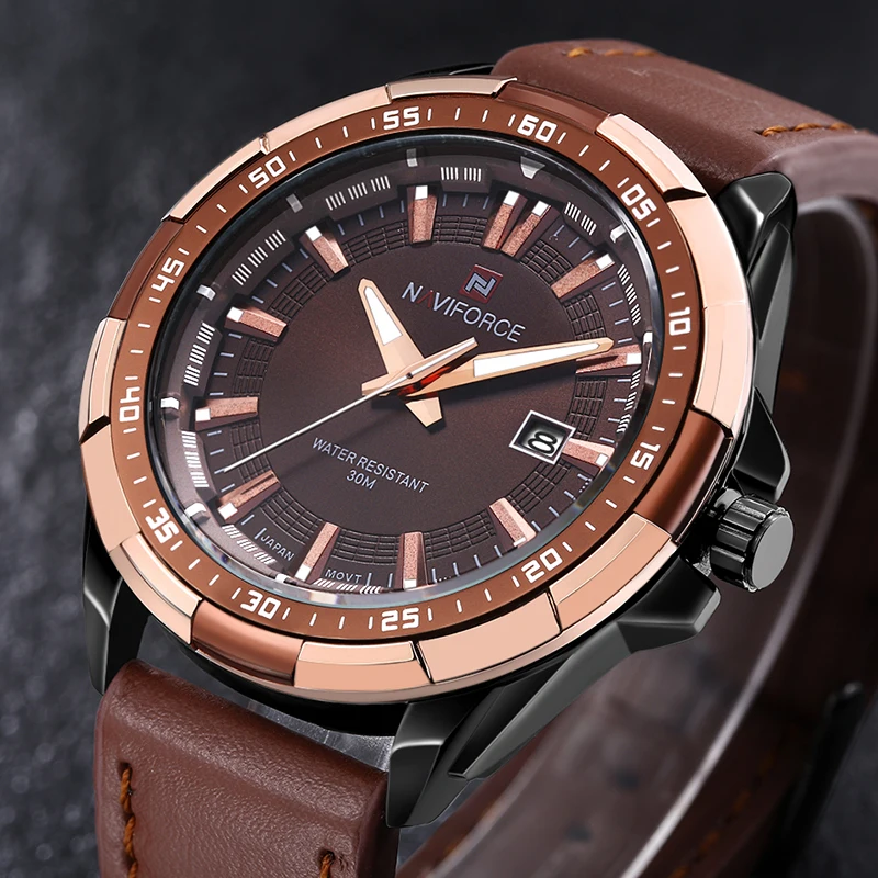NAVIFORCE Sport Quartz Watches Leather Band