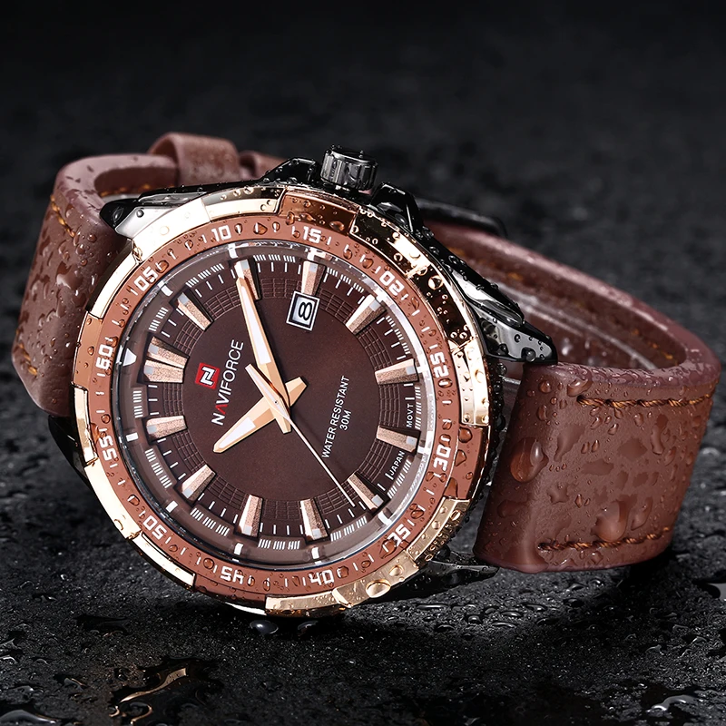 NAVIFORCE Sport Quartz Watches Leather Band