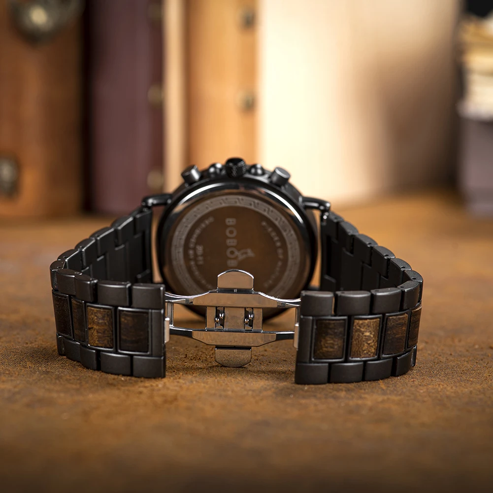 Bobo Bird Luxury Stainless Steel Wooden Watch