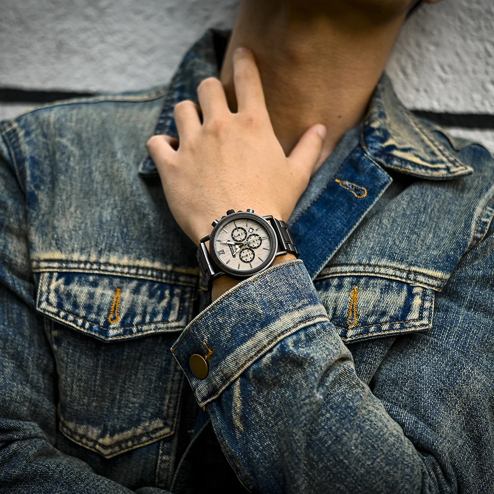 Bobo Bird Luxury Stainless Steel Wooden Watch