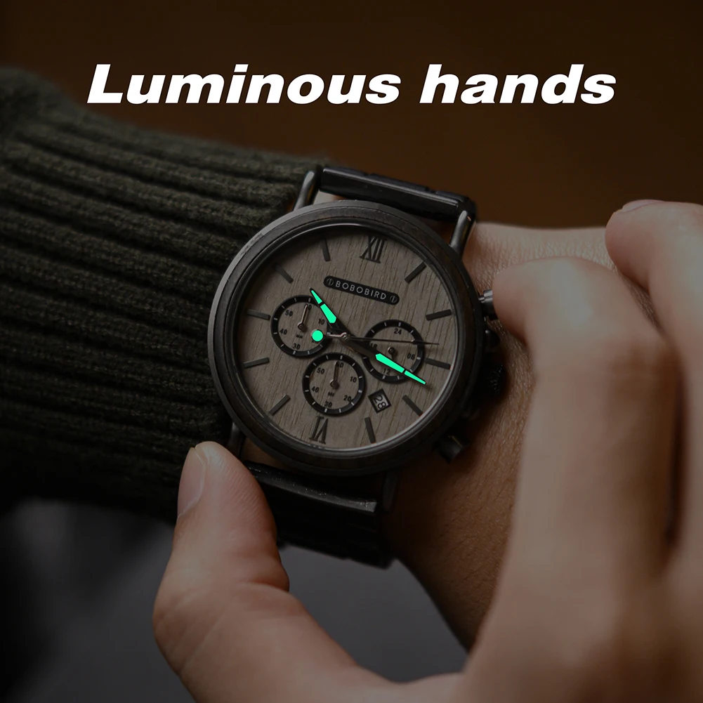 Bobo Bird Luxury Stainless Steel Wooden Watch