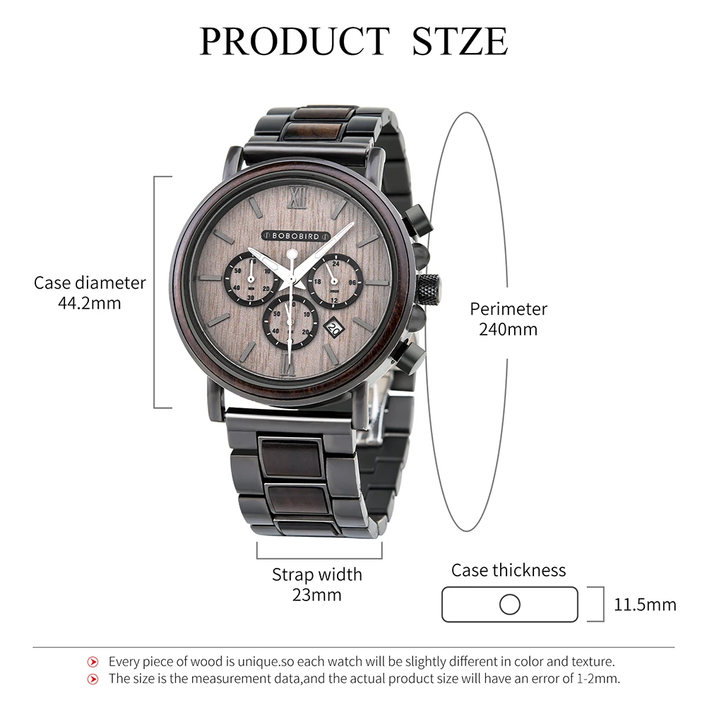 Bobo Bird Luxury Stainless Steel Wooden Watch