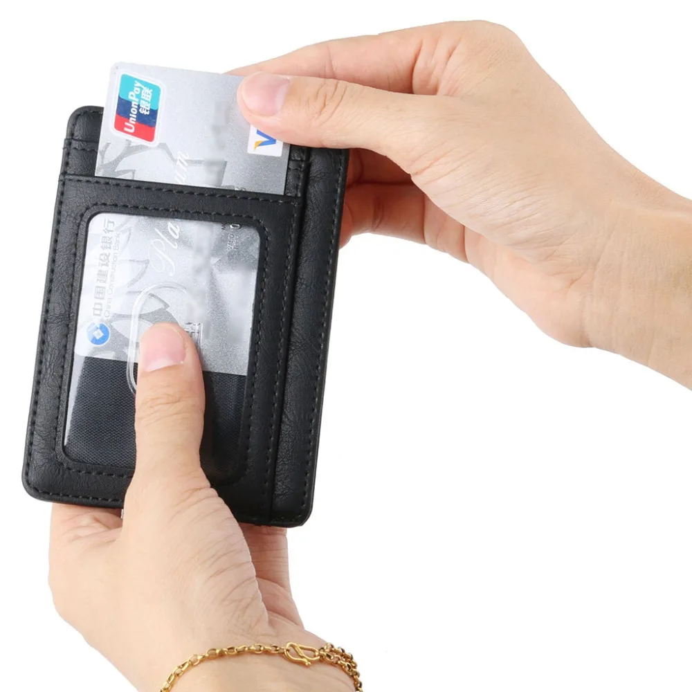 Slim RFID Blocking Leather Wallet Credit ID Cards