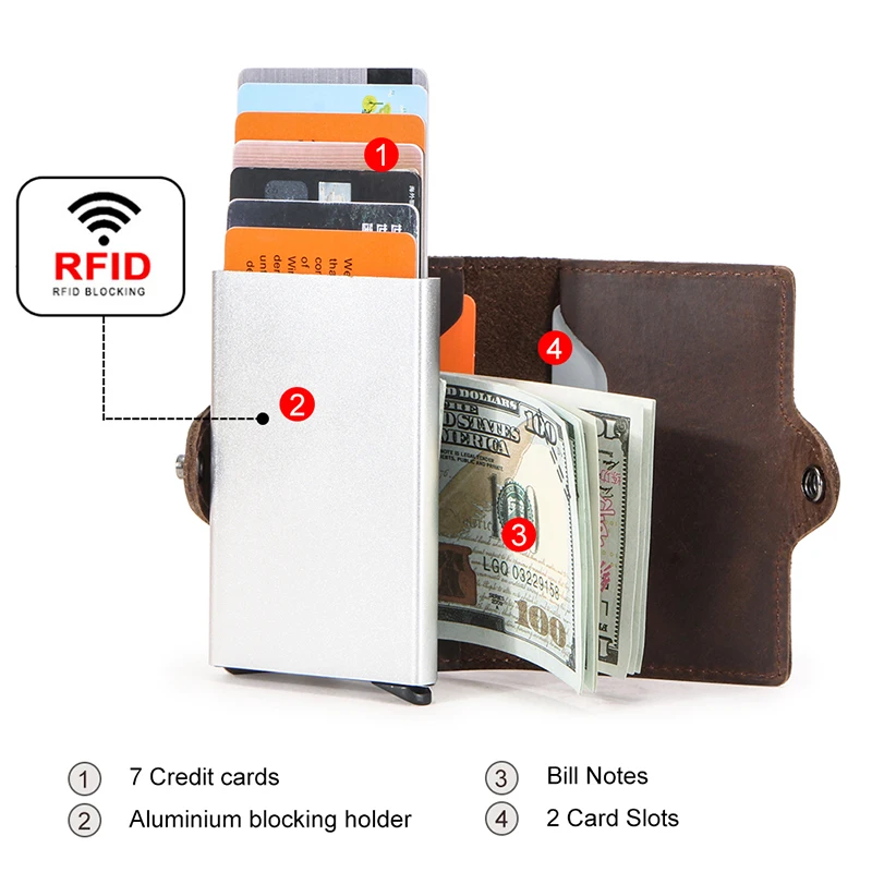 RFID Blocking Crazy Horse Leather Credit Cards Holder