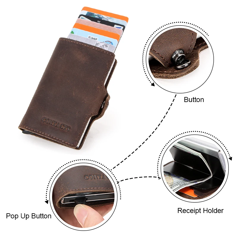 RFID Blocking Crazy Horse Leather Credit Cards Holder