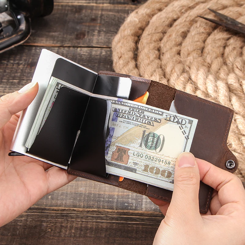 RFID Blocking Crazy Horse Leather Credit Cards Holder