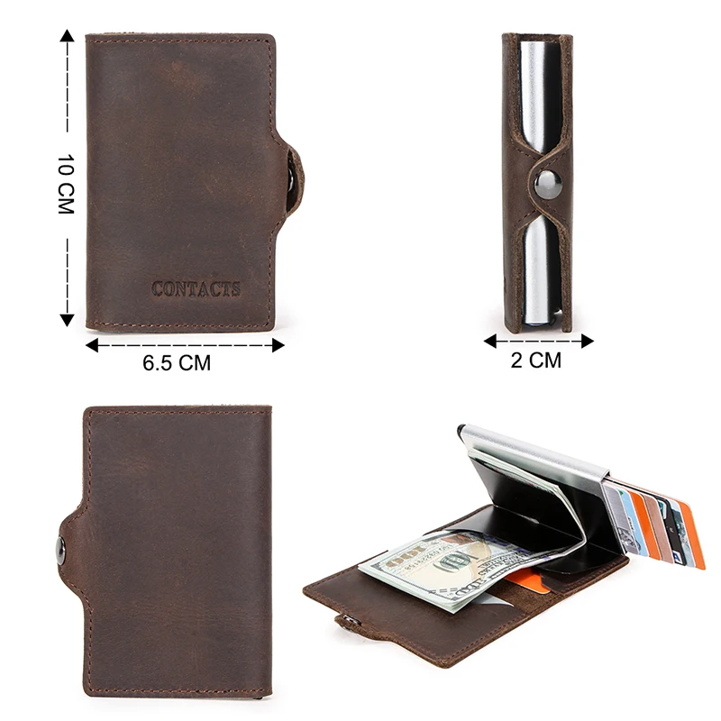 RFID Blocking Crazy Horse Leather Credit Cards Holder