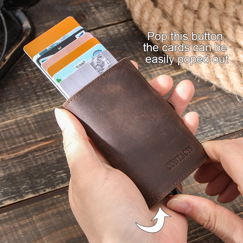 RFID Blocking Crazy Horse Leather Credit Cards Holder