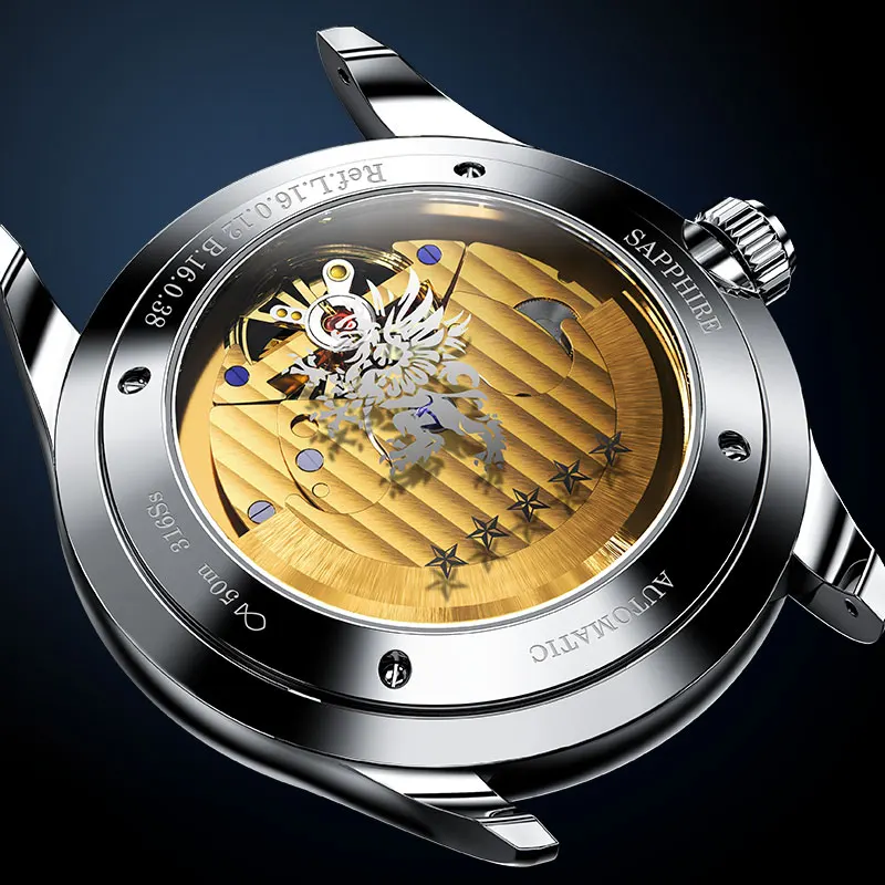 New LOBINNI Skeleton Automatic Mechanical Watches