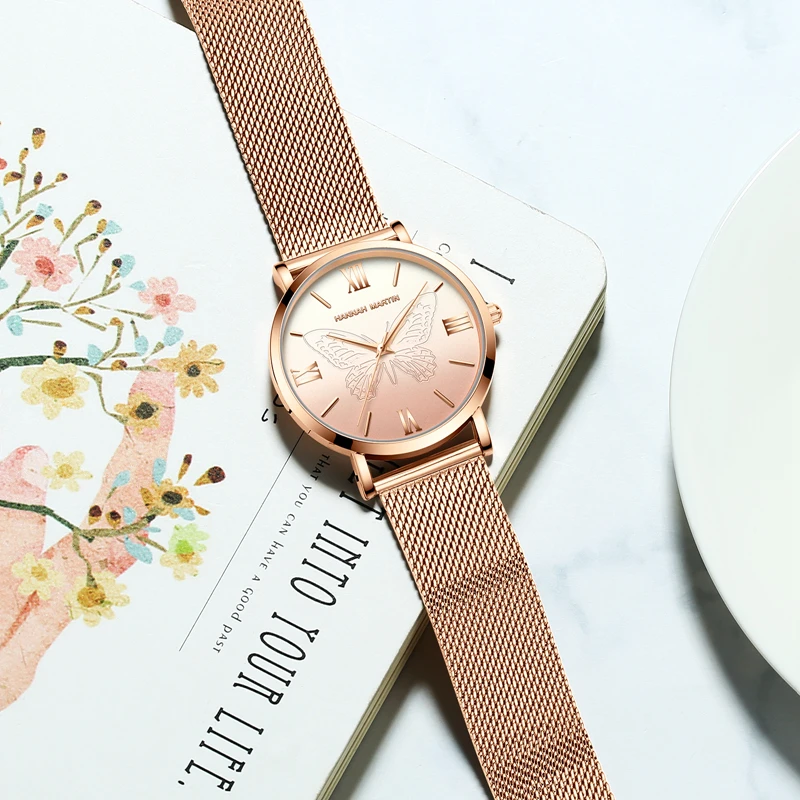 Women Watches Japan Quartz Movement with 3D Butterfly