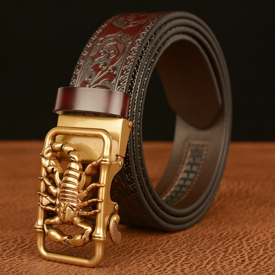 Scorpion Buckle Retro Leather Dress Belts for Men