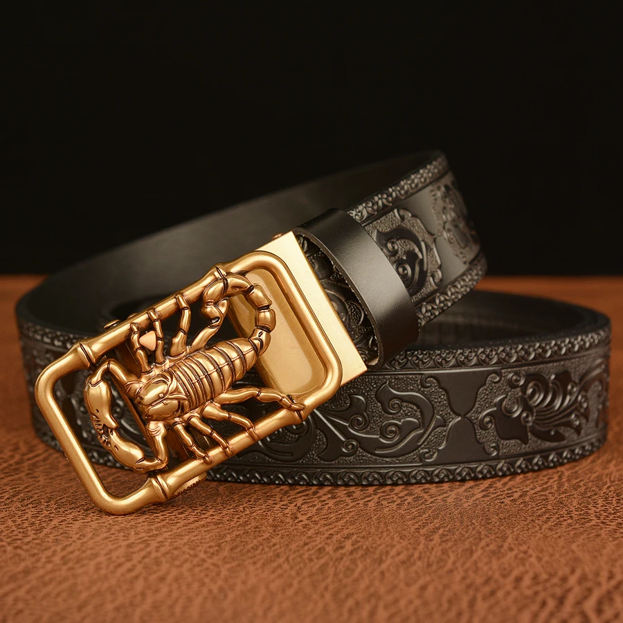 Scorpion Buckle Retro Leather Dress Belts for Men