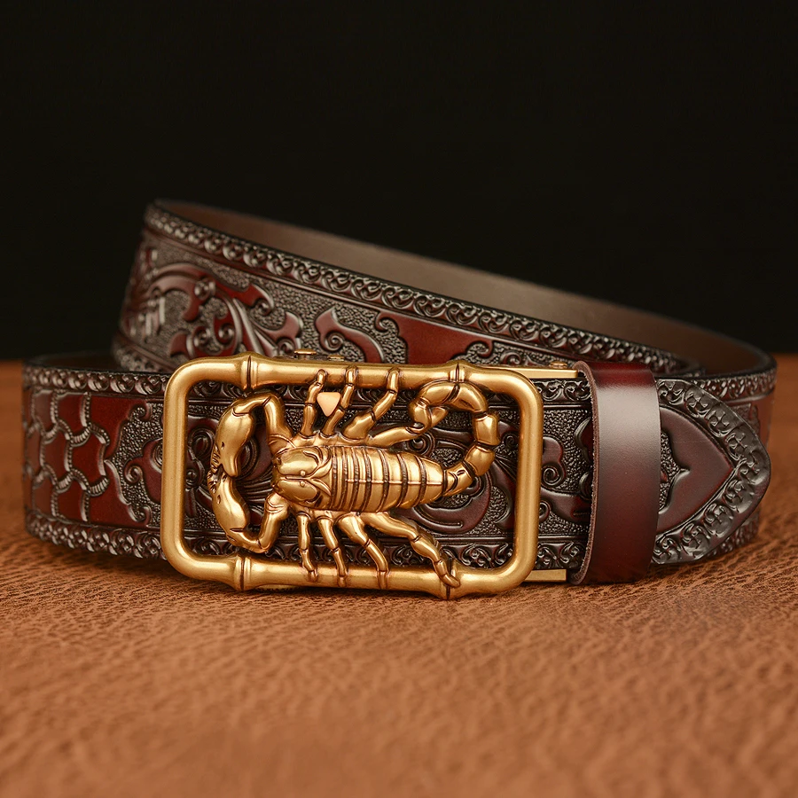 Scorpion Buckle Retro Leather Dress Belts for Men